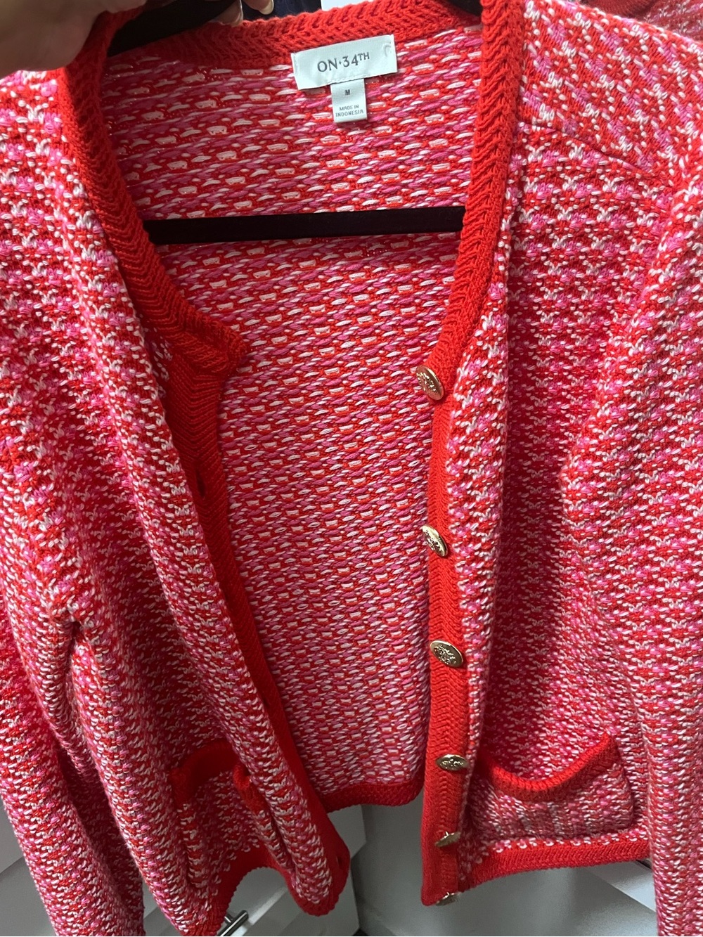On 34th Macys jacquard medium Red Patterned Jacquard Women's Cardigan Sweater - Picture 4 of 4